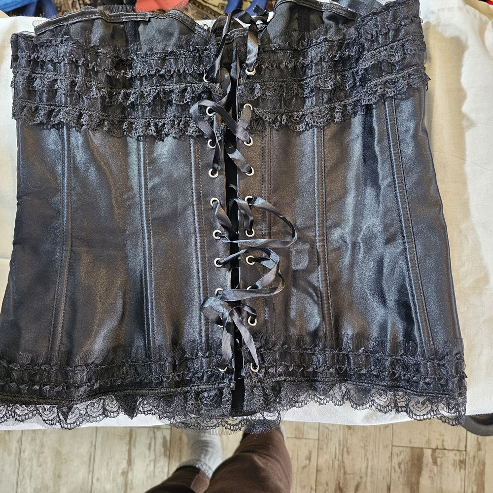 Corset & Tutu Set Satin Chic Black Lace Bandeau Costume Renn Fest - Picture 14 of 16